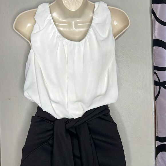 Women’s black and white color block dress with wrap skirt, size small - Picture 8 of 10